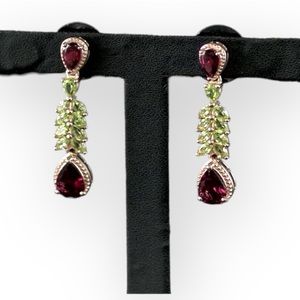Rhodolite Garnets & Peridot EARRINGS; Vermeil Rose Gold over SS  5.30 ctw